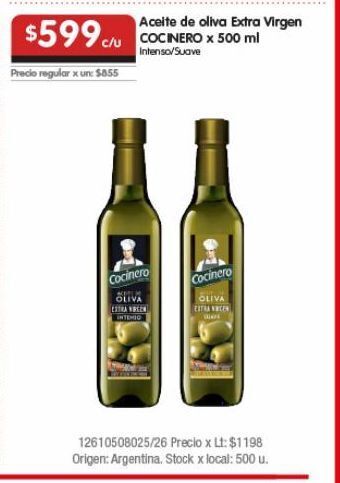 Disco Aceite de oliva extra virgen cocinero x 500ml oferta