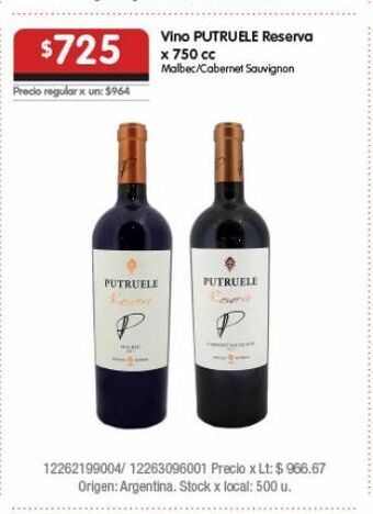 Disco Vino putruele reserva 750cc oferta