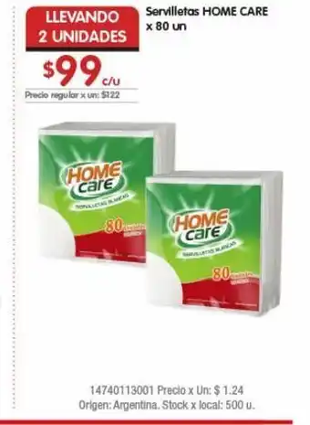 Disco Servilletas home care x 80un oferta