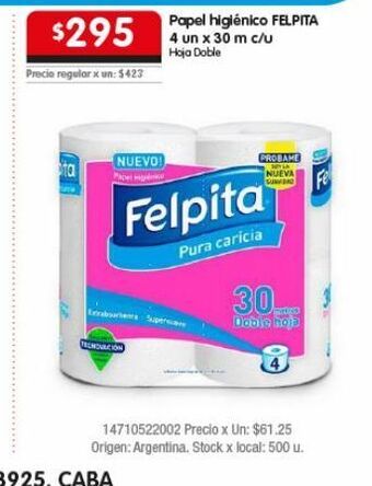 Disco Papel higiénico felpita 4un x 30m oferta