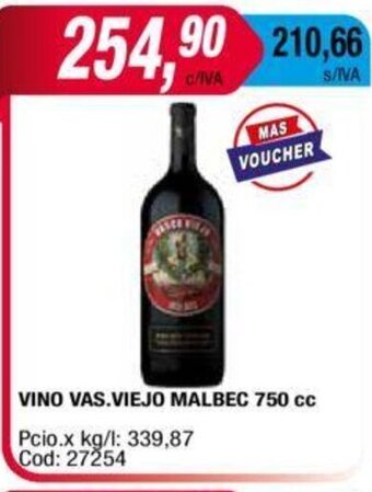 Maxiconsumo Vino Vas. Viejo Malbec 750cc oferta