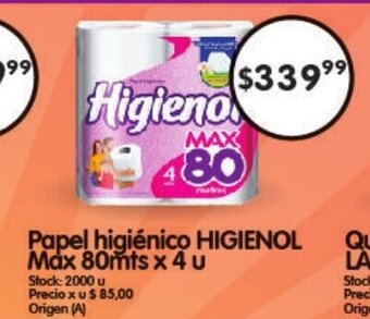 Supermercados Buenos Días Papel Higiénico Higienol Max 80 mts x 4 u oferta