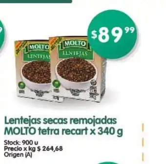 Supermercados Buenos Días Lentejas secas remojadas Molto tetra recart x 340g oferta