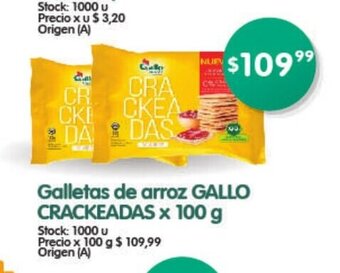 Supermercados Buenos Días Galletas de arroz Gallo Crackeadas x 100g oferta