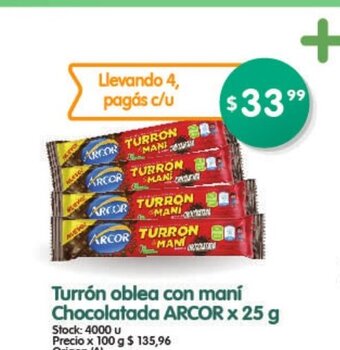 Supermercados Buenos Días Turrón oblea con mani Chocolatada Arcor x 25g oferta