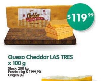 Supermercados Buenos Días Las Tres Queso Cheddar x 100 g oferta