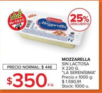 Carrefour Market La Serenisima Mozzarella Sin Lactosa x 220g oferta