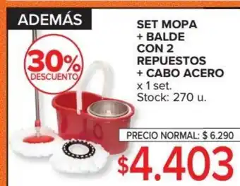 Carrefour Market Set Mopa + Balde Con 2 Repuestos + Cabo Acero x 1 Set oferta