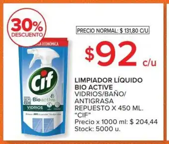 Carrefour Cif Limpiador Liquido Bio Active Vidrios/ Baño/ Antigrasa Repuesto x 450 ml oferta