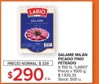 Carrefour Lario Salame Milán Picado Fino Feteado x 150 g oferta