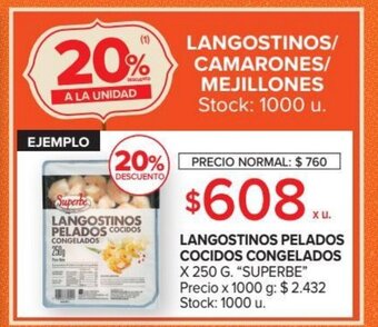 Carrefour Superbe Langostinos Pelados Cocidos Congelados x 250 g oferta