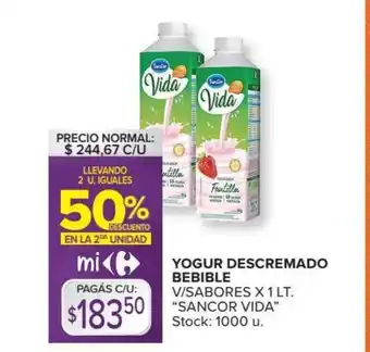 Carrefour Sancor Vida Bebib;e Yogur Descremado V/ Sabores x 1 lt oferta