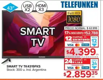 Carrefour Telefunken Smart TV TK4319FKS USBX2 HDMIX3 oferta