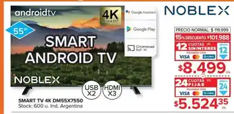 Carrefour Noblex Smart TV 4K DM55X7550 USBX2 HDMIX3 oferta