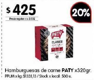 Disco Hamburguesas de carne paty x 320g oferta