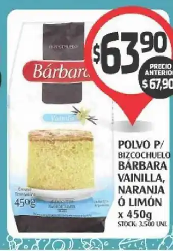 Polvo P/Bizcochuelo Barbara Vainilla, Naranja ó Limón x 450g