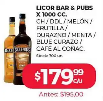Supermercados Tadicor Licor Bar & Pubs X 1000 Cc. oferta