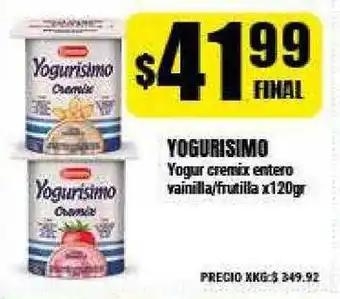 Supermayorista Vital Yogurisimo Yogur Cremix Entero Vainilla-frutilla x 120gr oferta