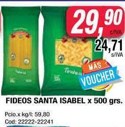 Maxiconsumo Fideos Santa Isabel X 500grs oferta