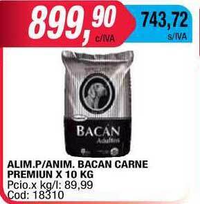 Maxiconsumo Alim. P-anim. Bacan Carne Premiun x 10kg oferta