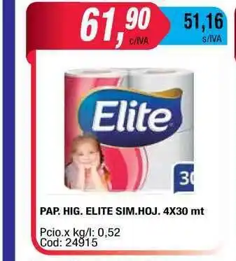 Maxiconsumo Pap. Hig. Elite Sim. Hoj. 4x30Mt oferta