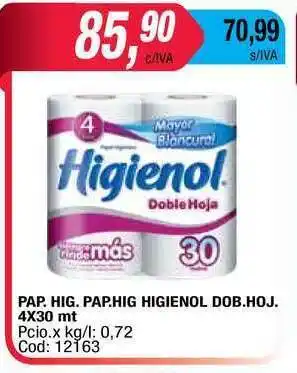 Maxiconsumo Pap. Hig. Pap. Hig Higienol Dob. Hoj. 4 x 30mt oferta