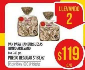 Supermercados Vea Pan Para Hamburguesas Bimbo Artesano 240grs oferta