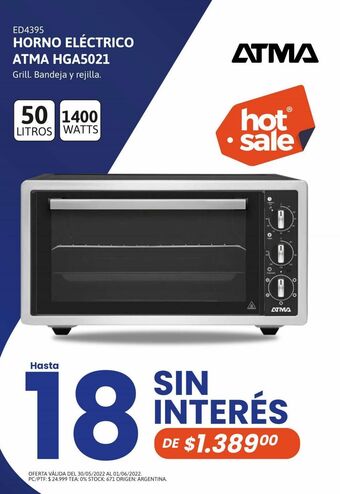 Horno Eléctrico ATMA HGA5021N 50Lts oferta en Frávega