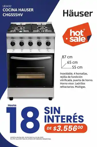 Cetrogar Cocina hauser chgs55hv inox 4horn 55cm miltigas oferta