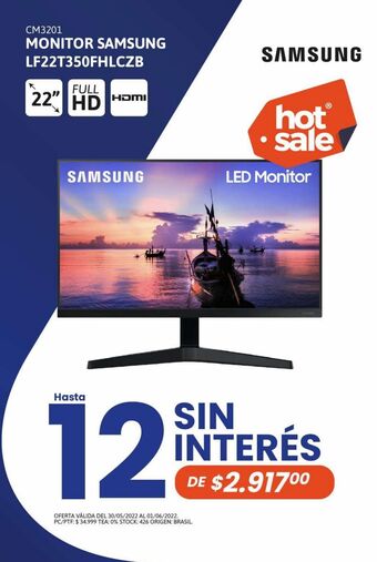 Cetrogar Monitor samsung lf22t350fhlczb 22" fhd oferta