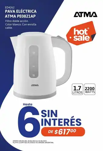 Cetrogar Pava electrica atma pe0821ap 1,7l s/corte oferta