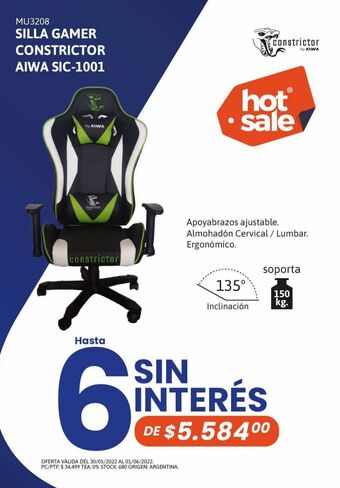 Cetrogar Silla gamer constrictor aiwa sic-1001 oferta