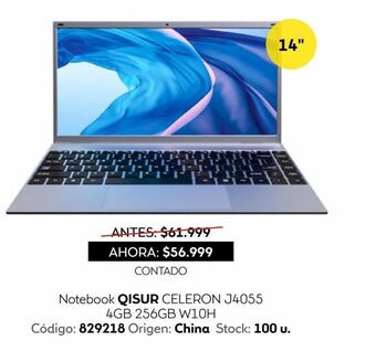 Coppel Notebook qisur 14" celeron j4055 8gb 256gb w10h oferta