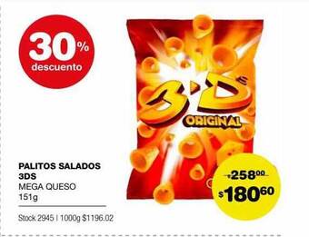 Atomo Conviene Palitos Salados 3ds Mega Queso 30% Descuento oferta