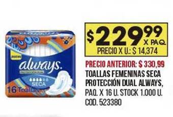Coto Toallas Femeninas Seca Protección Dual Always oferta