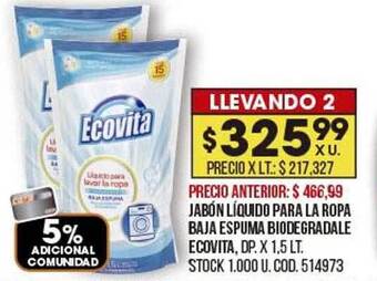 Coto Jabón Líquido Para La Ropa Baja Espuma Biodegradale Ecovita oferta