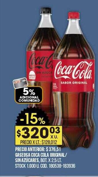 Coto Gaseosa Coca Cola Original Sin Azúcares oferta