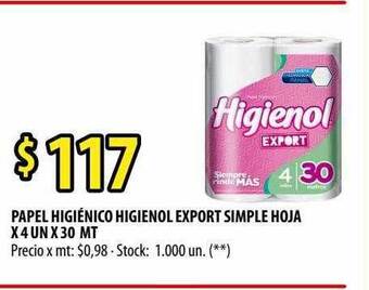 Punto Mayorista Papel Higiénico Higienol Export Simple Hoja oferta