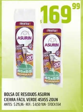 Supermercados Todo Bolsa De Residuos Asurin Cierre Fácil Verde 45x55 20un oferta