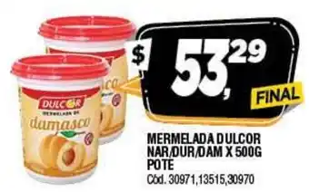 Supermercados Yaguar Mermelada Dulcor Nar/Dur/Dam x 500 g Pote oferta