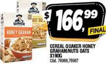 Supermercados Yaguar Cereal Quaker Honey Graham/Nuts Oats x 190 g oferta