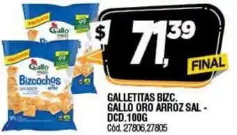 Supermercados Yaguar Bizcochos Galletitas Gallo Oro Arroz Sal-Dcd. 100 g oferta