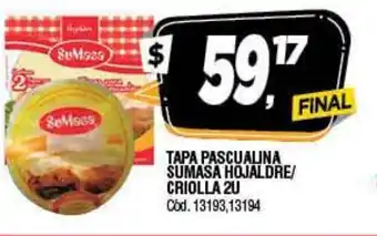 Supermercados Yaguar Tapa Pasculaina Sumasa Hojaldre/Criolla 2u oferta