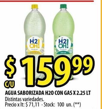 Punto Mayorista Agua saborizada h2o con gas x 2.25 lt distintas variedades oferta