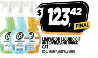 Supermercados Yaguar Cif Limpiador Liquido Ant G/Vid/Baño 500cc Gat oferta