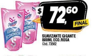 Supermercados Yaguar Suavizante Gigante 800ml Eco Rosa oferta
