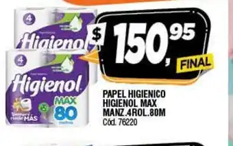 Supermercados Yaguar Higienol Papel higienico Max Manz 4rol 80m oferta