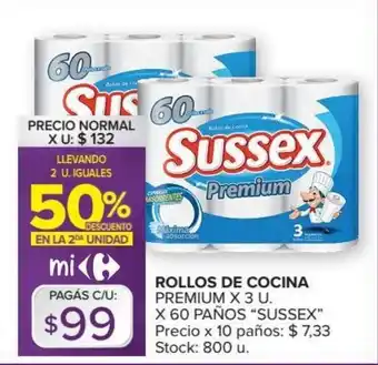 Carrefour Market Sussex Rollos de Cocina x 3u x 60 paños oferta