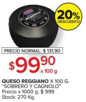 Carrefour Market Sobrero y Cagnolo Queso Reggiano x 100g oferta
