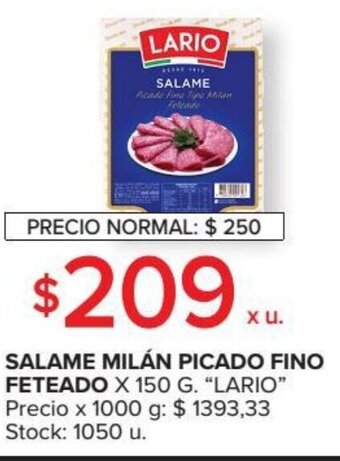 Carrefour Market Lario Salame Milán Picado Fino Feteado x 150g oferta